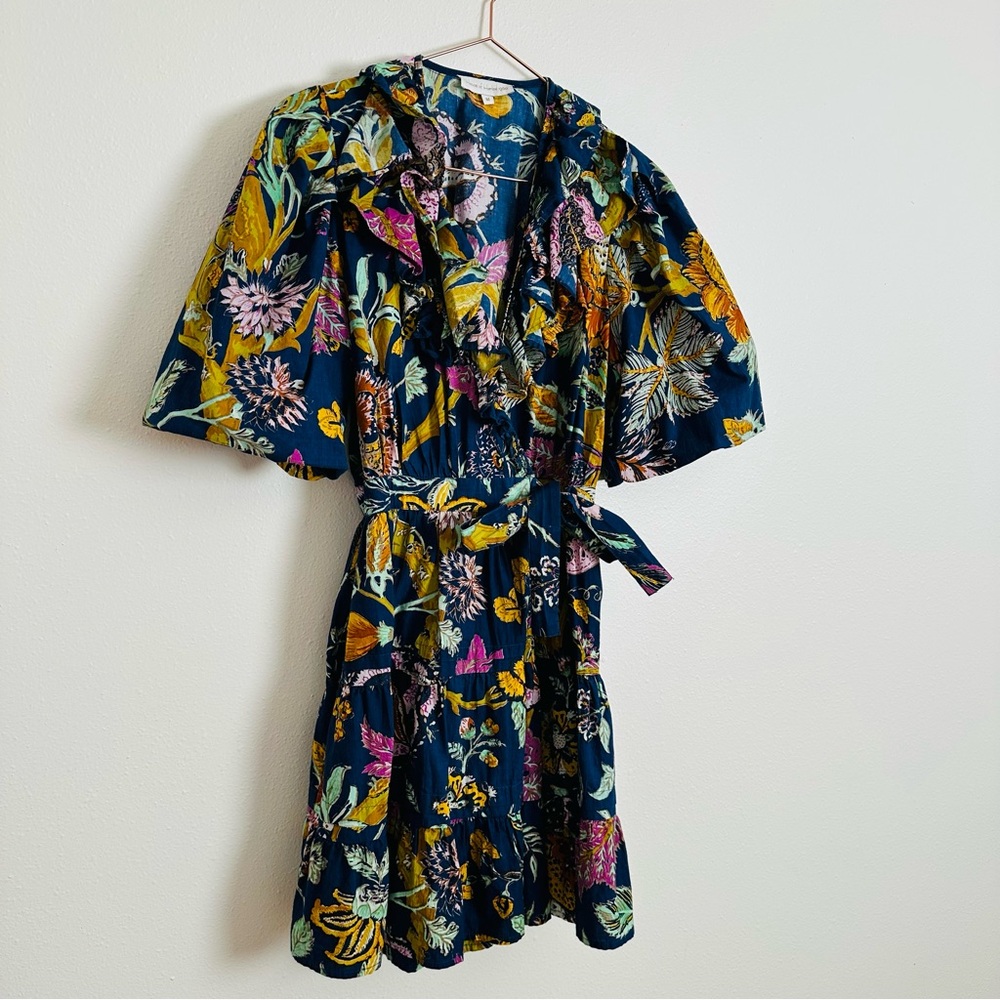 House of Harlow 1960 Mini Floral Wrap Dress Boho Ruffle Puff Sleeve - Picture 8 of 12